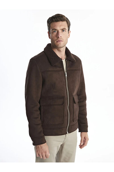 LC Waikiki SOUTHBLUE Kahverengi Standart Kalıp Gömlek Yaka Süet Erkek Mont