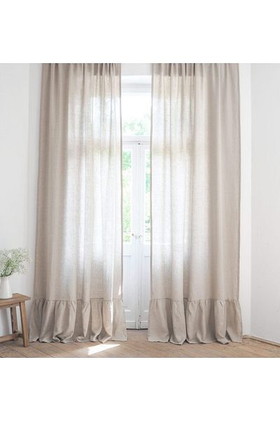pamukidea Buldan Linen Sunshade Curtain - 100% βαμβάκι με βολάν - Χωρίς πιέτες - Μονό φτερό - EN X BOY