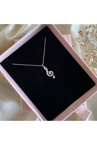 Lovera Jewellery 925 Ayar Gümüş Müzik Notası Sol Anahtarı Kadın Kolye | Minimalist Sevgiliye Hediye Takı Modeli