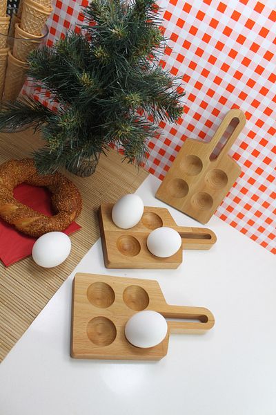 Teknofors 4-Piece Ellipse Egg Cup Set - 100% Beech Wood