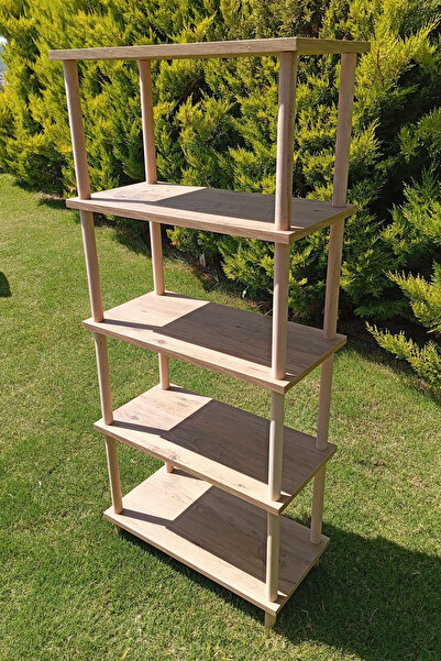 HCAtölye Ahşap Atölyesi Dekoratif 5 Raflı Ahşap Ayaklı Kitaplık Ayakkabılık m...