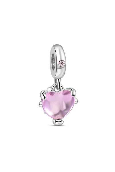 PileaD Pink Family Tree and Heart Dangle Charm