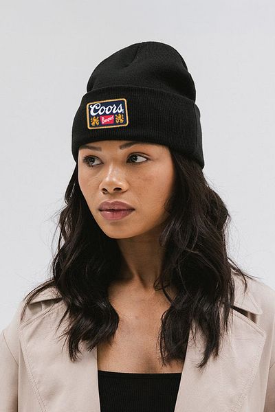 Pissos Coors Embroidery Beanie Winter Fold Unisex Trend Knit Hat