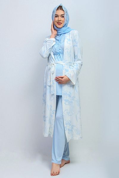 ByLohusa Set pijamale de maternitate hijab albastru cu halat Effortt