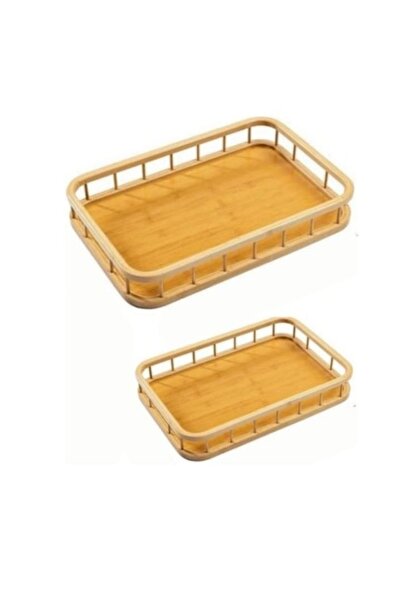 MİEN Set of 2 Rectangular Bamboo Pallet Tray, Tea, Presentation Tray