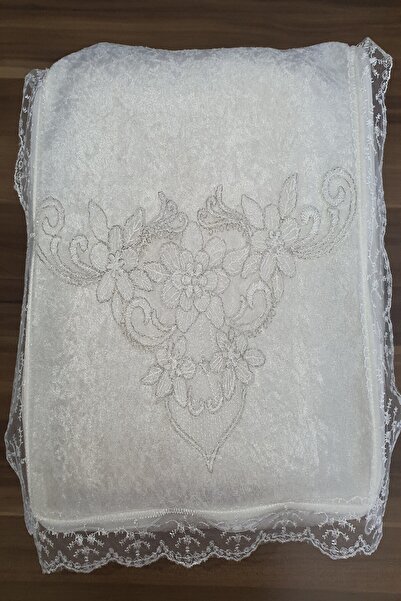 Genel Markalar Çeyizlik Ekru Simli Güpürlü Kadife Nişan Hurcu Gelin Bohça 40x70