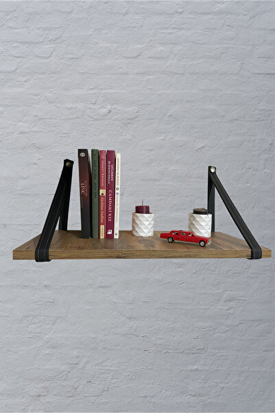HCAtölye Ahşap Atölyesi Çiftli Duvar Rafı Deri Kemerli Duvar Rafı