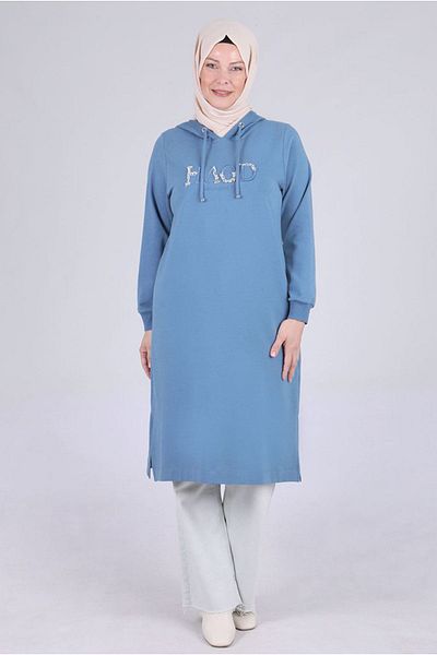Moda Rosa 25K2045 - Smoke Blue - Plus Size Hijab Two Thread Tunic