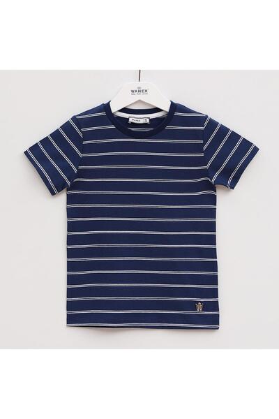 WANEX Erkek Çocuk Kısa Kol Çizgili Tişört - 15809 - Lacivert