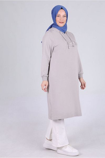 Moda Rosa 25K2045 - Gray - Plus Size Hijab Two Thread Tunic