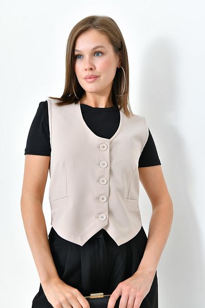 Saade Stone Fitted Buttoned Unlined Woven Vest
