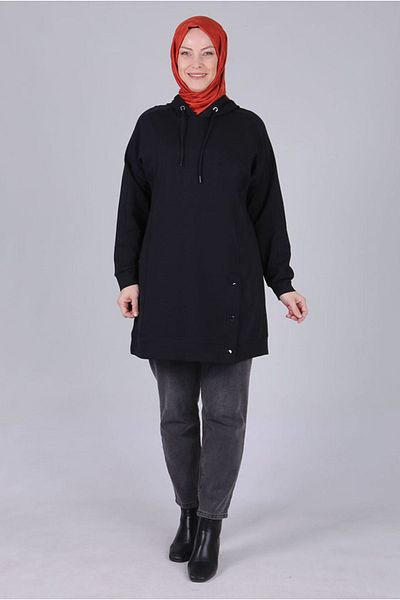 Moda Rosa 25K2055 - Black - Plus Size Hijab Hooded Tunic