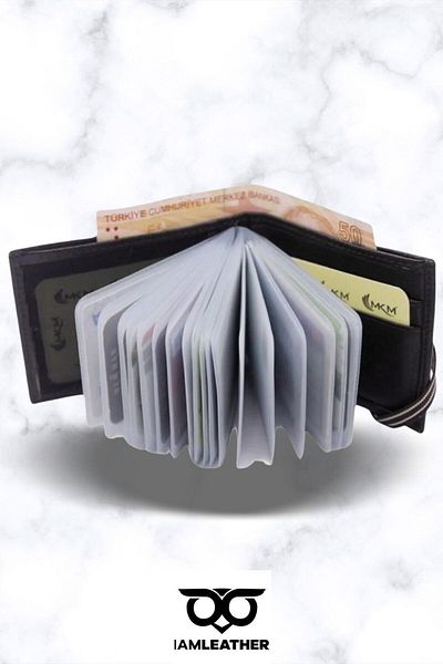 IAMLEATHER Leather Wallet with Transparent Card Holder and Cash Money Compartment
