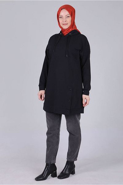 Moda Rosa 25K2055 - Black - Plus Size Hijab Hooded Tunic