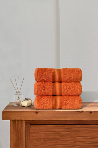 Ellaline Набір з 3 рушників для рук і обличчя 100% бавовна Сертифікований рушник для голови | Кухонний набір 50x90 см Коричнево-помаранчевий