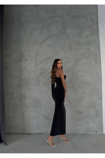 AFA Shiny Glitter One Sleeve Midi Dress - Slit Evening and Wedding Party Dress
