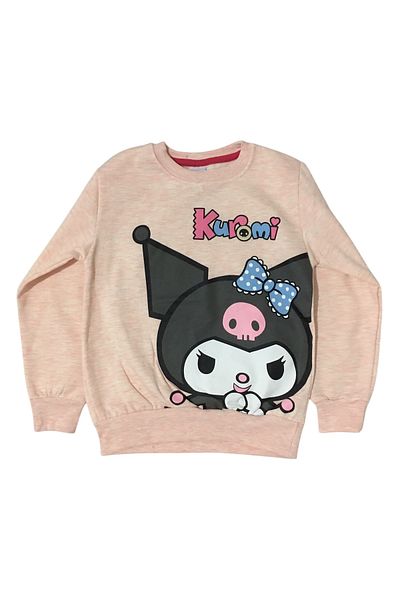 Arya Nisa Kids Girl's Cotton Raised Kuromi Figure Salmon Color Tracksuit Set