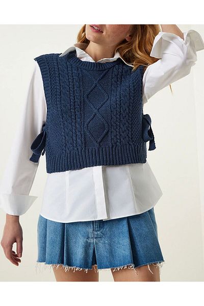 MODA MHE MODA MH NEW SEASON SUEVETER WITH SIDE COMBINATION SHEET KNITTING DETAIL