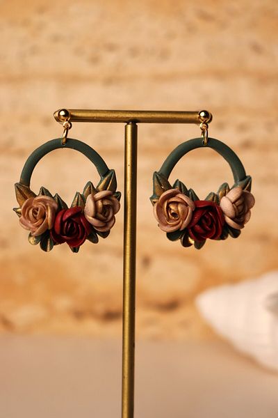 Gizy Store Polymer Clay Pearlescent Rose Flower Design Earrings