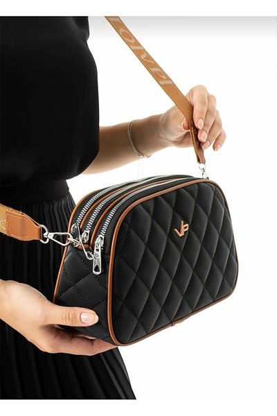VİCTORİA POLO Geantă de umăr și crossbody cu 4 compartimente din piele moale Kopitone, neagră, maro