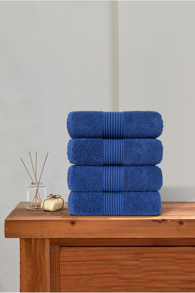 Ellaline Набір з 4 рушників для рук і обличчя, 100% бавовна, сертифікована, для ванної кімнати | Кухонне приладдя 50x90 см, синій