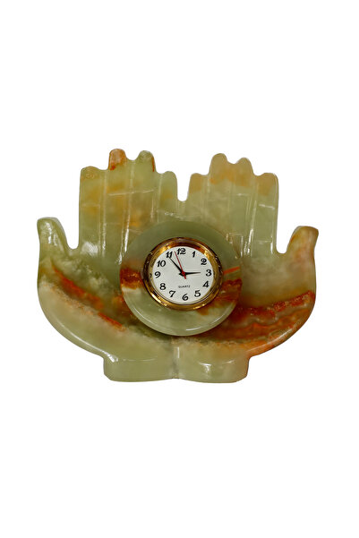 taru pasaj "El Yapımı Doğal Taş El Şeklinde Masa Saati - Şık Dekoratif Oniks ...