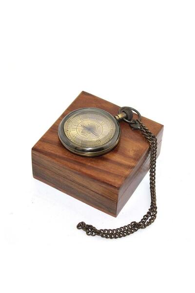 MFKOSTORE Brass Chain Clock with Wooden Box