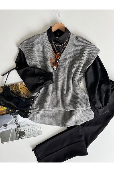 moda mh V-Neck Knitwear Thessaloniki Sweater - Front Height 65cm, Back Height 70cm, Width 50cm