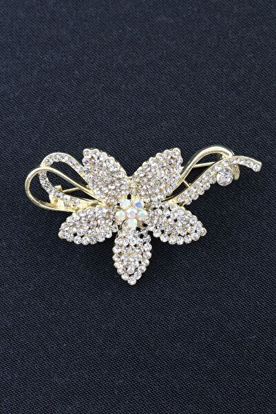 KEEBA Gecenin en saf ışıltısı Yasemin çiçeği broş, Gold renk kristal taşlı çi...