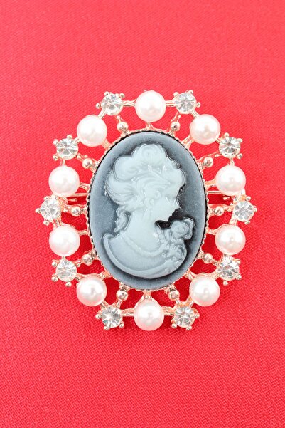 KEEBA Klasik inci rüyası Cameo vintage broş, Kristal taşlı incili gold tonlu ...