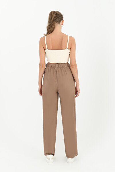 Puane Women's Pocket Detailed Belted Carrot Trousers - 18179Pnt - Brown