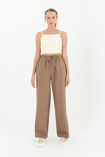 Puane Women's Pocket Detailed Belted Carrot Trousers - 18179Pnt - Brown