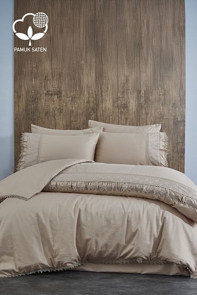Nazik Home Комплект пликове за завивка Alina Lace Double от 6 части от памучен сатен