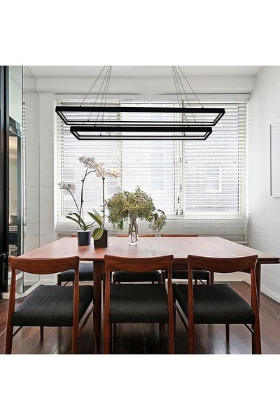 voxlamp lighting solutions Aurora 110*25cm 76 Watt Black Led Chandelier Pendant Lamp Sharp Corner