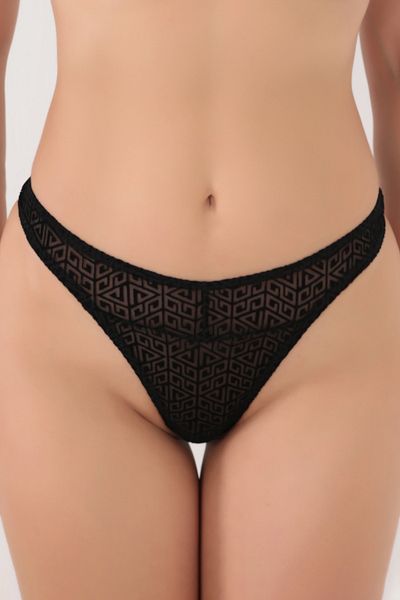 Brandpanty Women's Black Geometric Patterned Mesh Part Cotton Tulle Thong 5631085 Julia