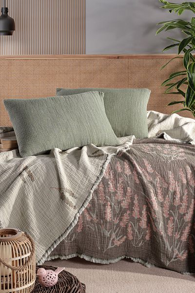 MYLASA HOME Mylasahome Muslin Kosha Series Lavender Patterned Quilt 240X260Cm