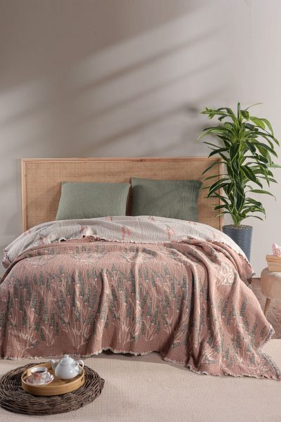 MYLASA HOME لحاف من سلسلة Mylasahome Muslin Kosha منقوش باللافندر مقاس 240 × 260 سم
