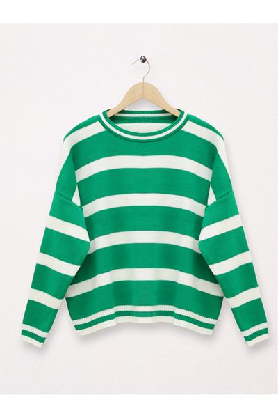 Modamorfo Green Loose Knitwear Crew Neck Sweater