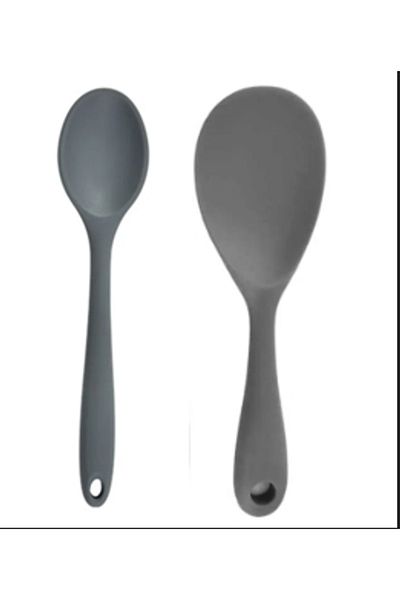 CEPHOME Ivory 2 Grain Silicone Spoons 20cm and 27.5cm Gray