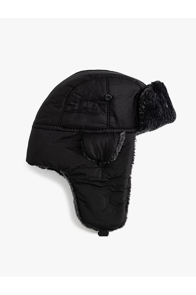 Koton Water Repellent Snow Cap with Faux Fur Inside - Ear Flap and Chin Tie Detail