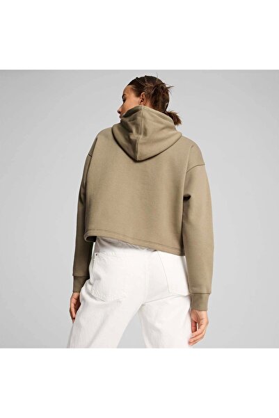 Puma Ess Cropped Logo Γυναικείο Μπεζ με κουκούλα Φούτερ 58686967