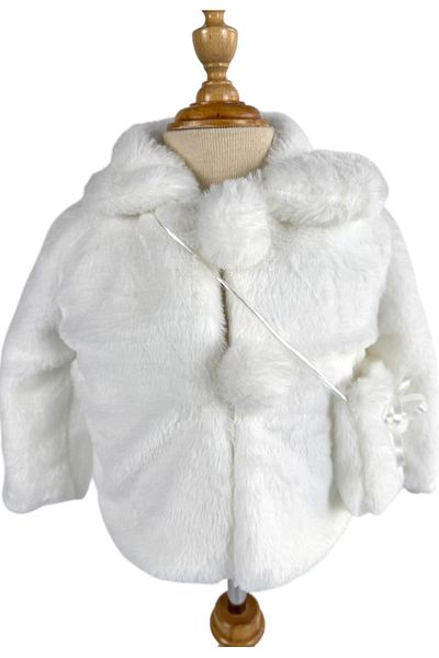 miaras baby Girl's Plush Coat with Bag Detail