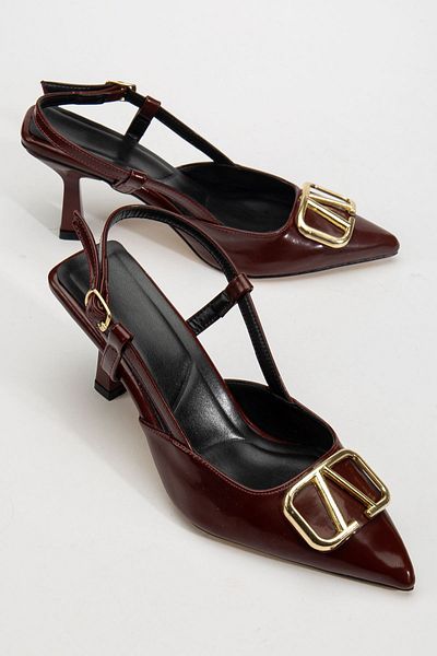 Hayalimdeki Ayakkabı Lianne Claret Red Patent Leather Buckle Detail Thin Heeled Shoes