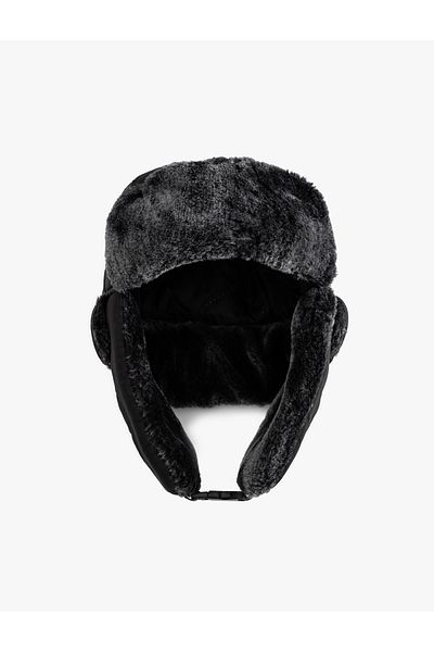 Koton Water Repellent Snow Cap with Faux Fur Inside - Ear Flap and Chin Tie Detail