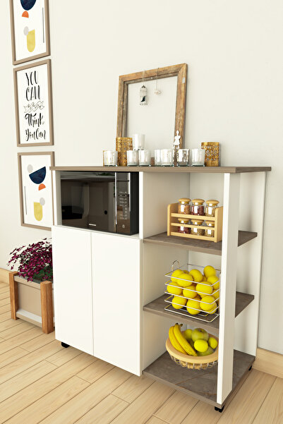 MERETTO Mikrodalga Fırın Dolabı Çok Amaçlı Çekmeceli Kapaklı Grimermer Dolap Raflı Midi Kahve Köşesi