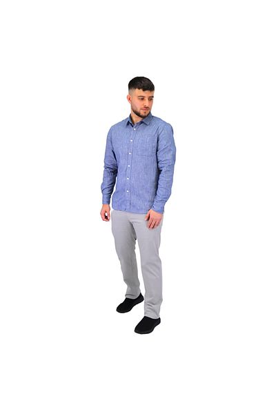 Giordano Men's Linen Long Sleeve Slim Fit Front Button Garment Wash Shirt