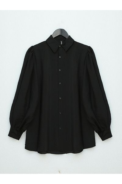 Modamorfo Balloon Sleeve Plain Tunic -Black