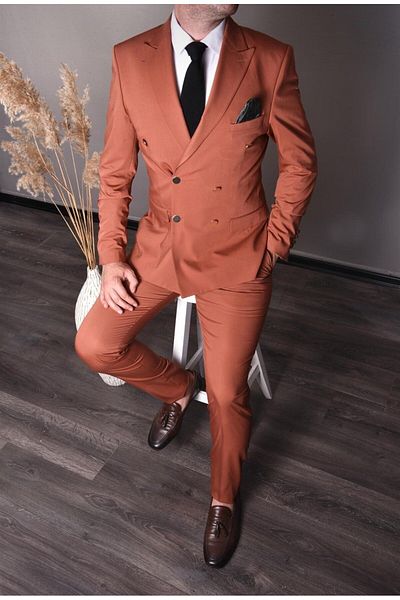 AGUSTİNİ Agustini - Brick Colored Double Breasted Pointed Collar Suit