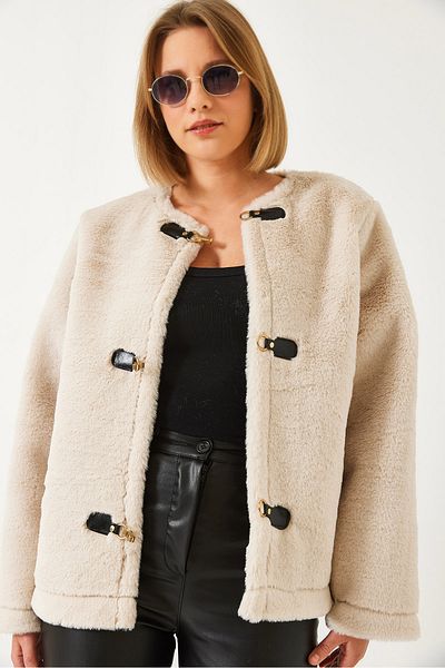 Bianco Lucci Women's Appliqued Faux Wool Laminated Coat 60261170