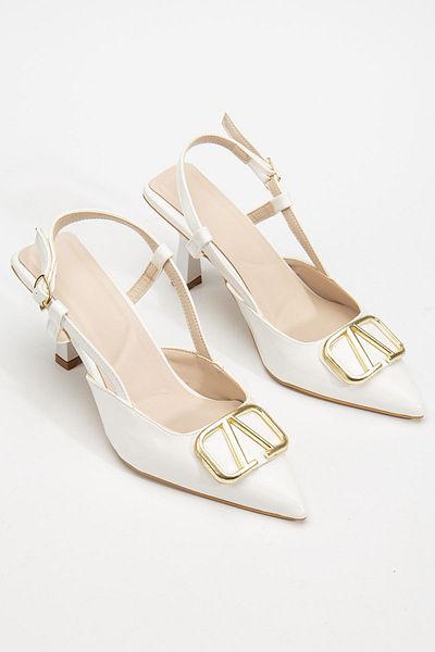 Hayalimdeki Ayakkabı Lianne White Patent Leather Buckle Detailed Thin Heeled Shoes
